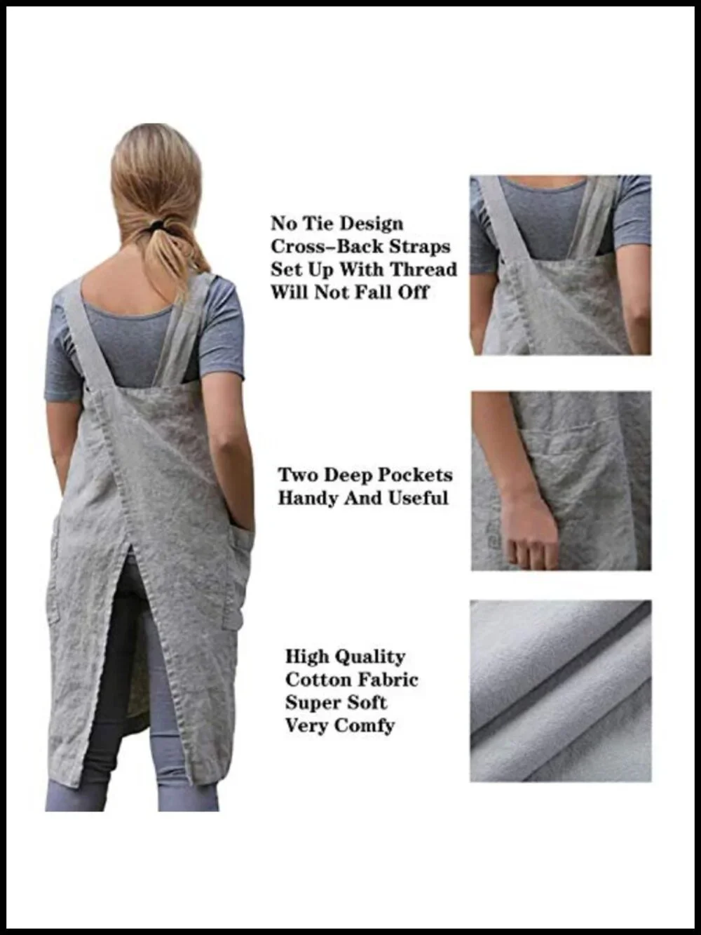 Cotton Linen Cross Back Apron with Pockets Pinafore for Cooking
